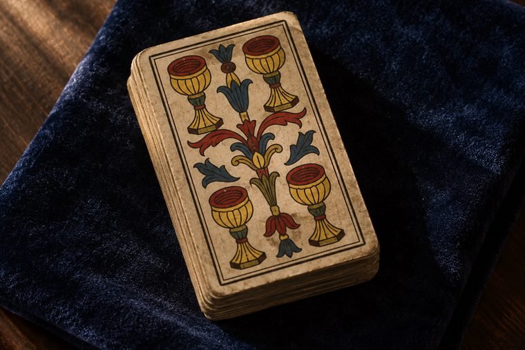 Mazo del Tarot de Marsella cerrado sobre un paño de terciopelo índigo